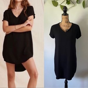 Anthropologie Cloth & Stone Black V-Neck HI-Lo Cap Sleeve T-Shirt Dress XS